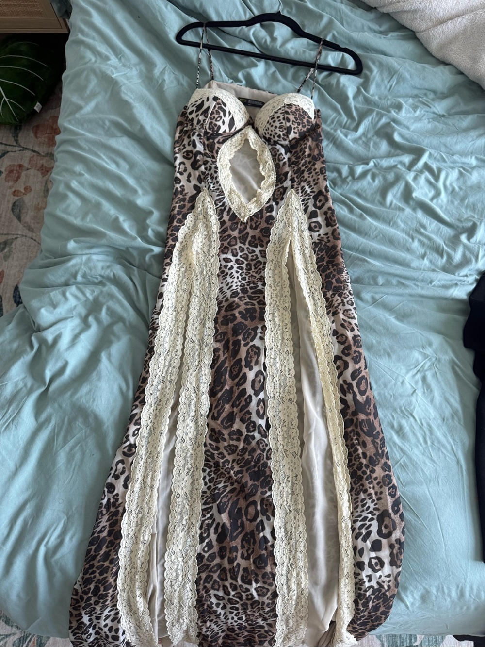 Finesse Leopard-Print Maxi Dress with Cream Lace Trim